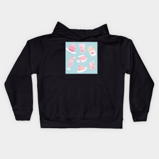 Pink Kawaii Fast Food (on blue) Kids Hoodie